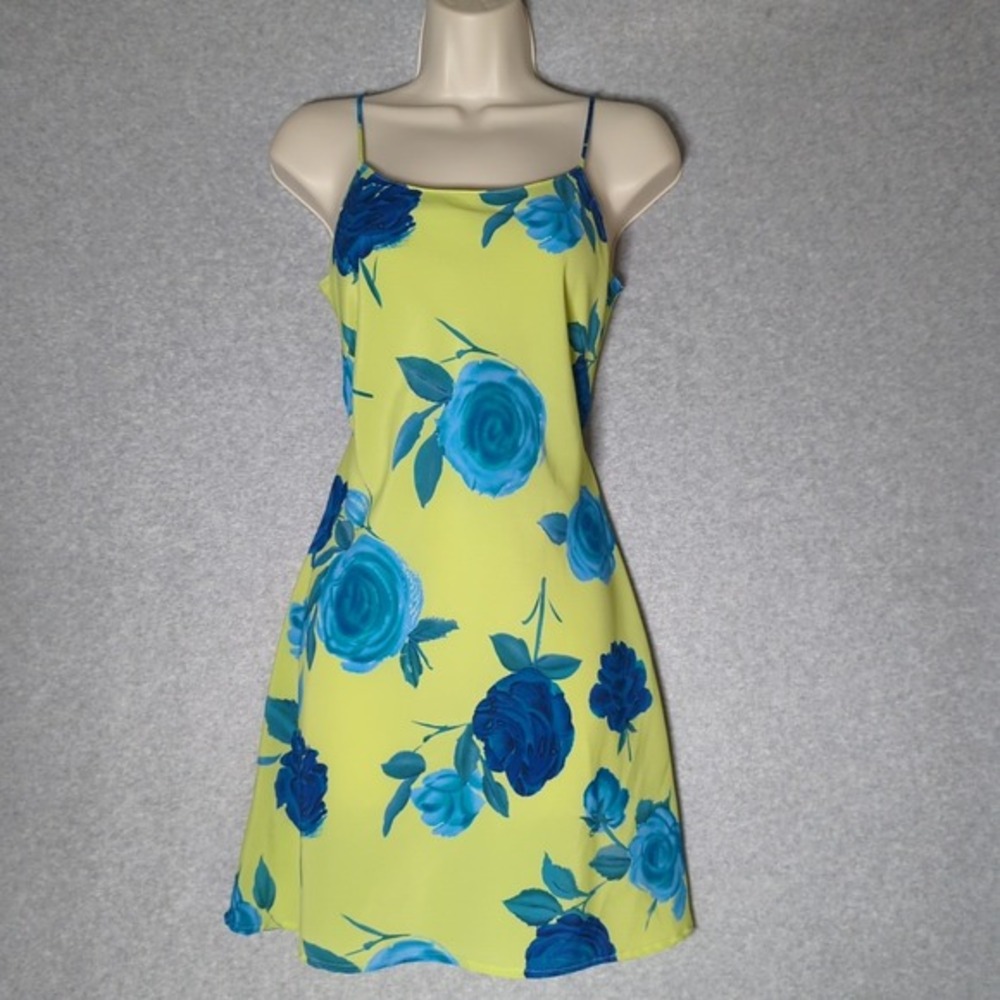 Vintage Y2K Floral Dress Sleeveless Spaghetti Strap Slip‎ Dress Babydoll 3 Retro